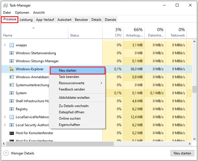 Windows-Explorer im Task-Manager neu starten