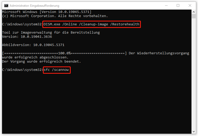 DISM- und SFC-Scans im CMD-Fenster ausführen, um beschädigte Systemdateien zu reparieren