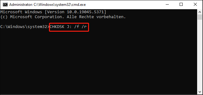 Geben Sie CHKDSK X: /f /r ein und drücken Sie die Eingabetaste, um den Befehl auszuführen.