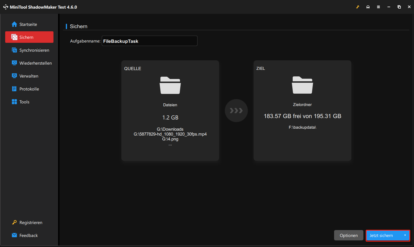 Starten Sie die Sicherung in MiniTool ShadowMaker