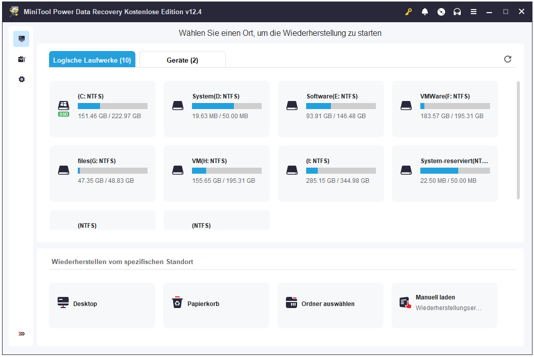 Oberfläche von MiniTool Power Data Recovery