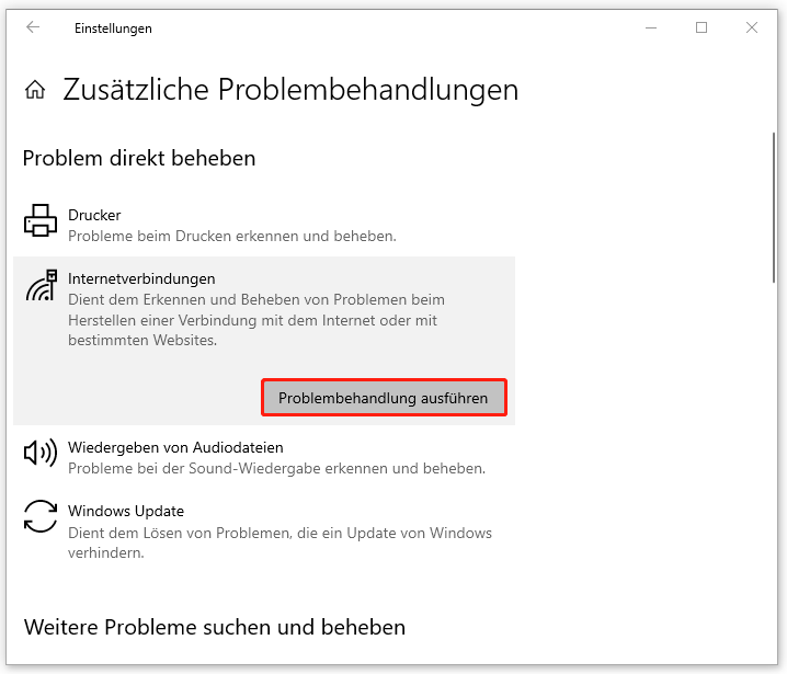 Problembehandlung für Internetverbindungen über die Windows-Einstellungen ausführen