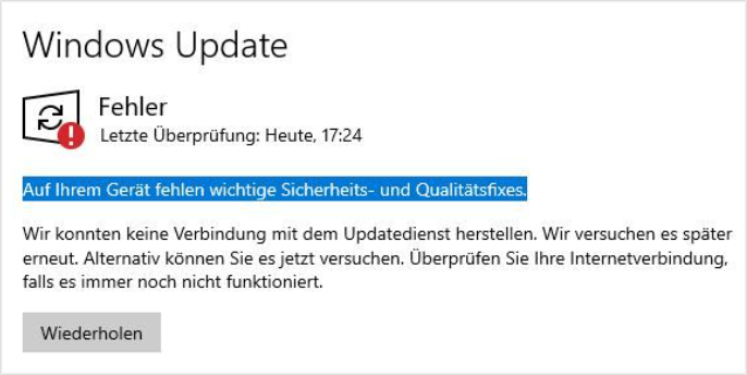 Wir konnten keine Verbindung mit dem Updatedienst herstellen in Windows 10