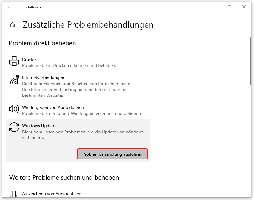zur Behebung des Windows Update-Fehlers 0x80070570 führen Sie die Windows Update-Problembehandlung aus