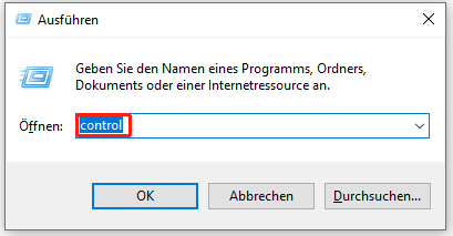 Control in Ausführen eingeben