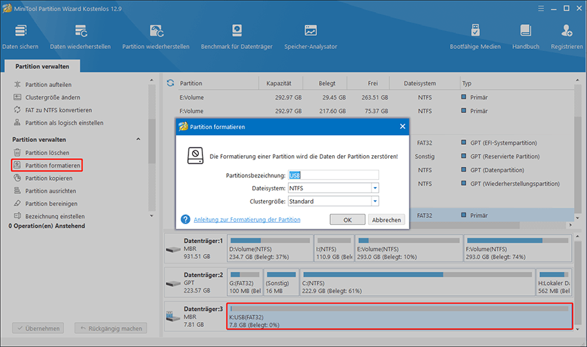 Formatieren Sie die Festplattenpartition in MiniTool Partition Wizard