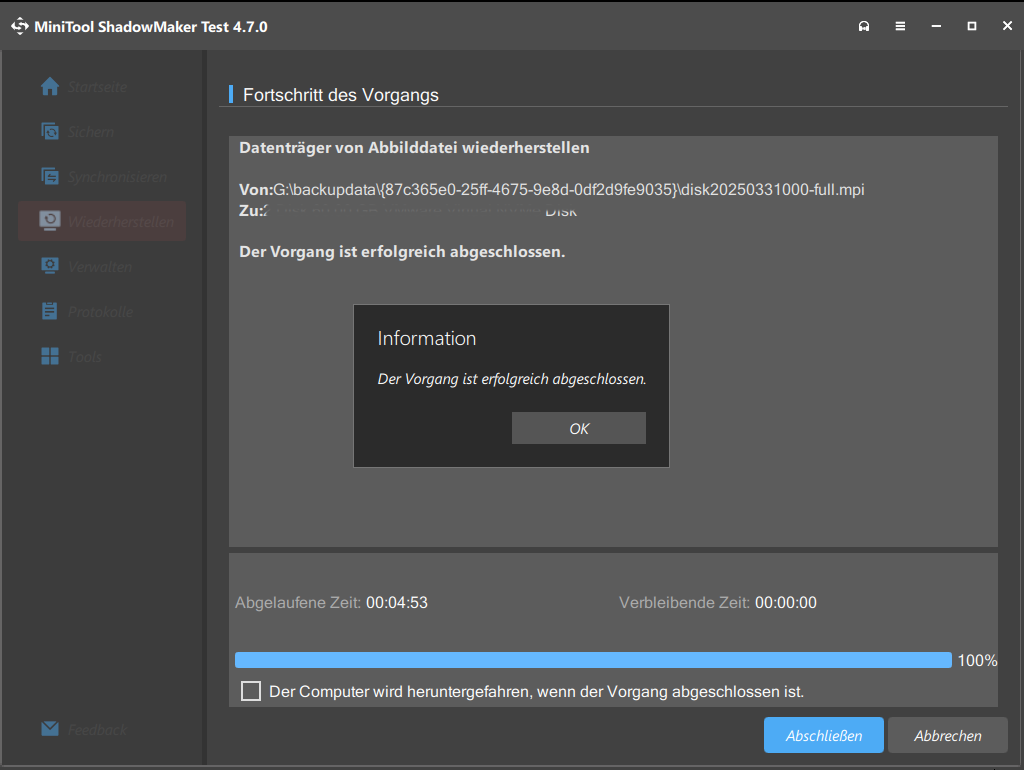 Der Vorgang ist erfolgreich abgeschlossen