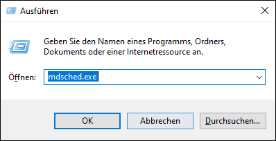Geben Sie mdsched.exe ein und klicken Sie auf OK.