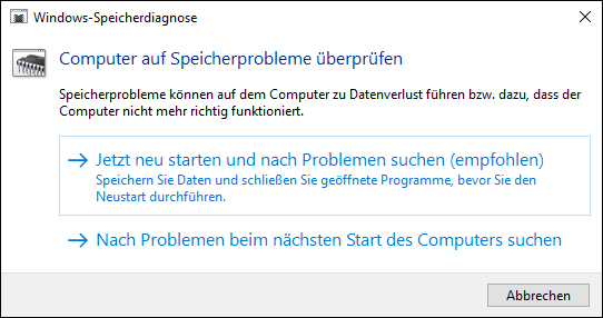 Klicken Sie auf Jetzt neu starten und auf Probleme überprüfen (empfohlen), um den Status der Speicherkarte sofort zu überprüfen.