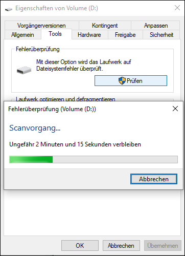 Der Scanvorgang von der Festplatte