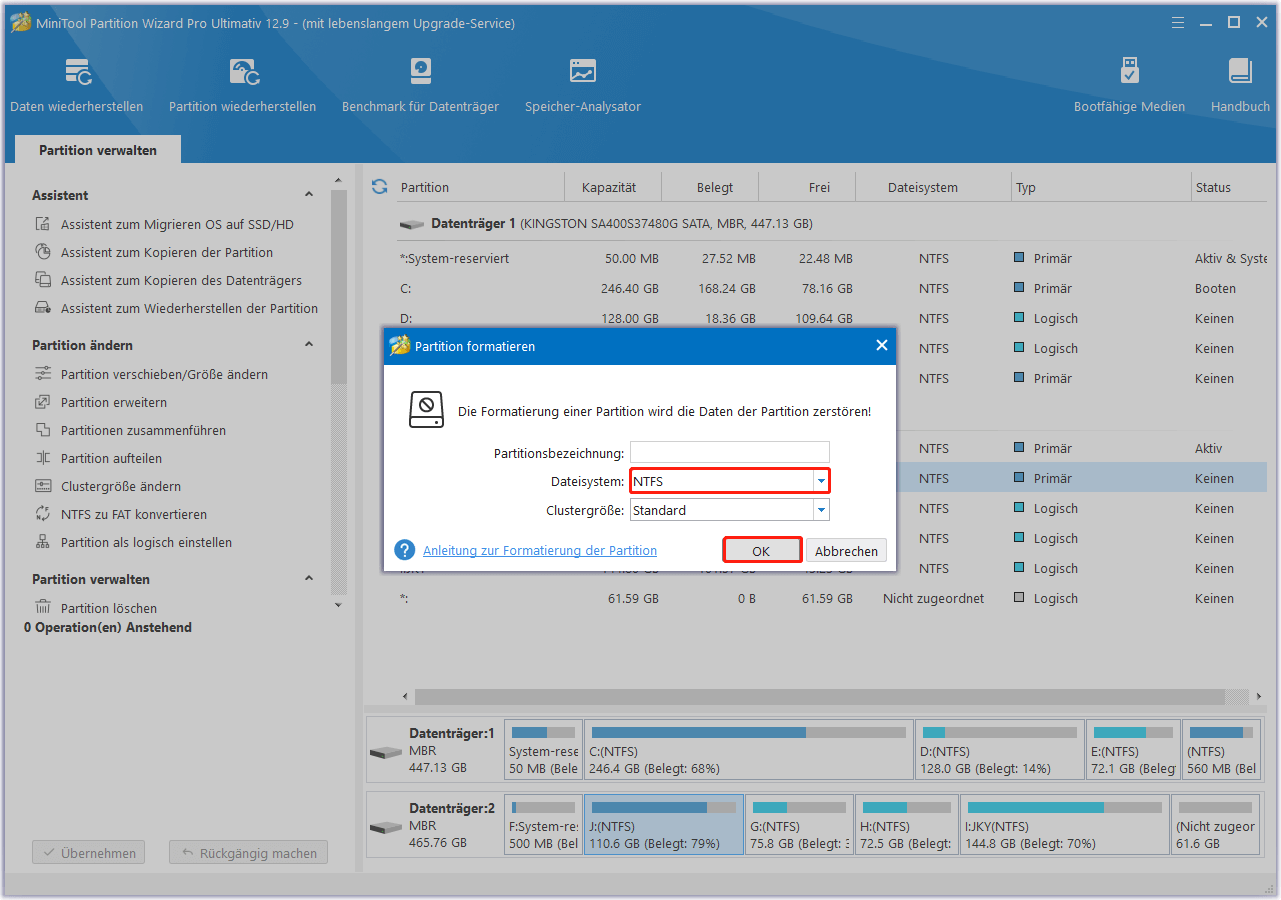 Formatieren Sie die Partition mit MiniTool Partition Wizard
