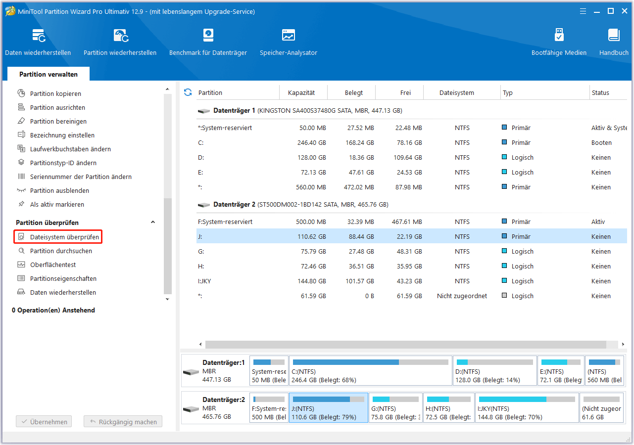 Dateisystem überprüfen in MiniTool Partition Wizard verwenden