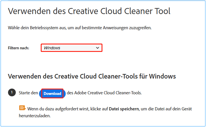 Holen Sie sich das Adobe Creative Cloud Cleaner Installationspaket