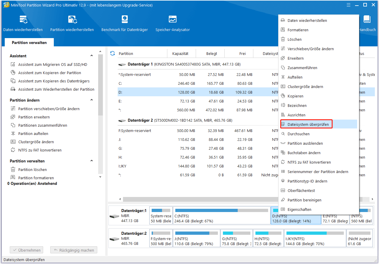 Alt=Überprüfen Sie das Dateisystem eines beschädigten NTFS-Laufwerks mit Partition Manager
