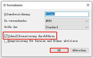 Konfigurieren Sie die Formatierungseinstellungen und klicken Sie auf OK, um die Änderungen zu speichern.
