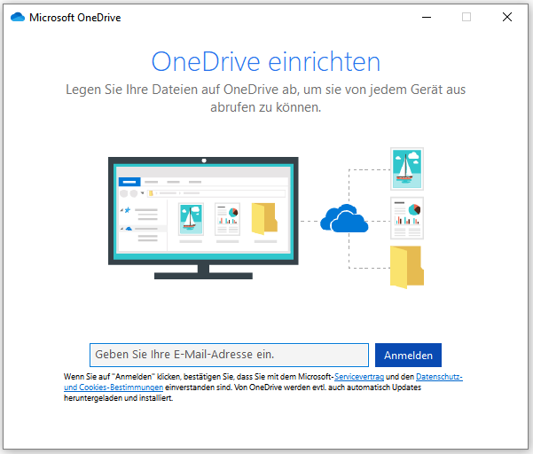 E-Mail-Adresse eingeben, um ein OneDrive-Konto zu erstellen