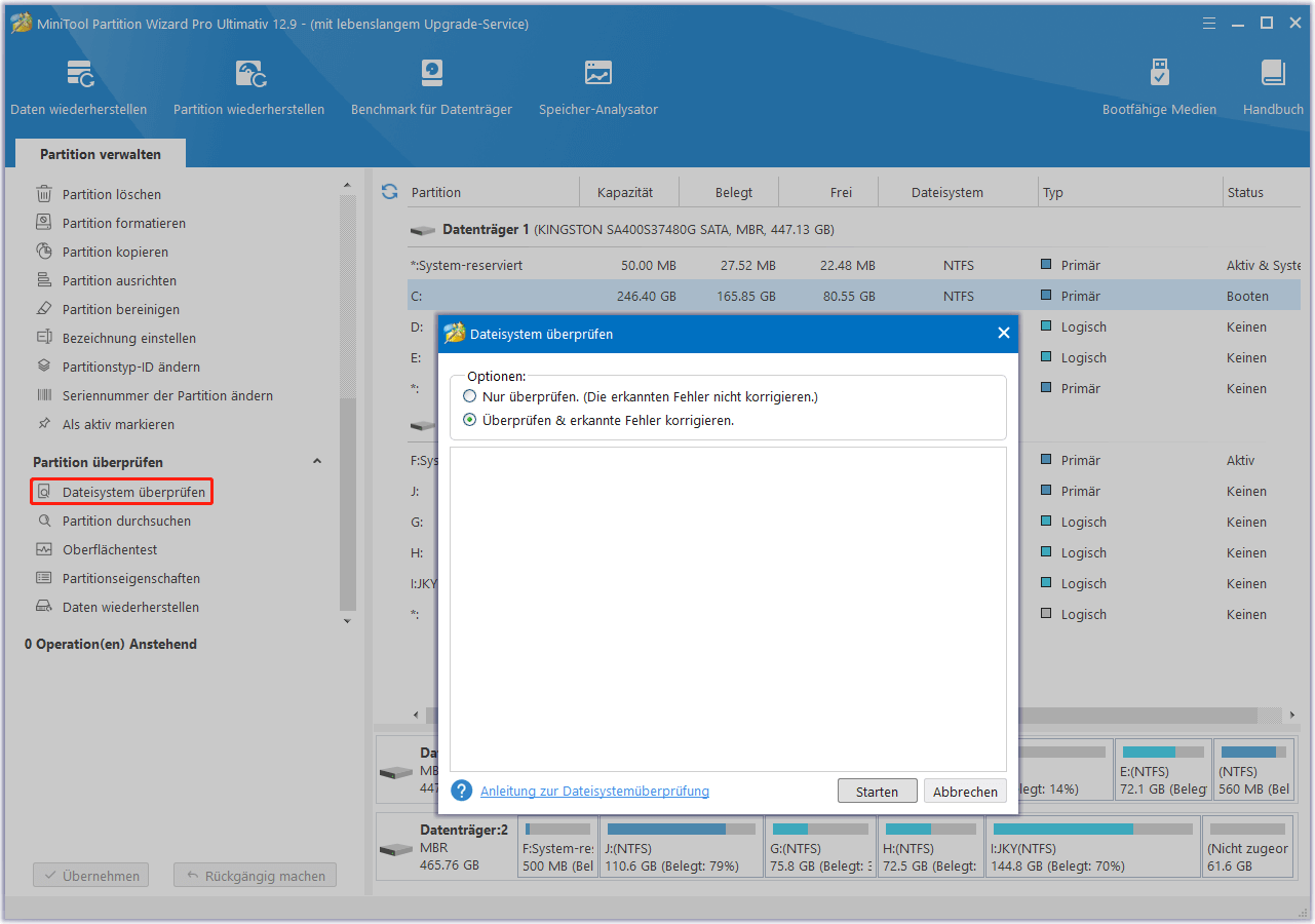 Dateisystem überprüfen mit MiniTool Partition Wizard