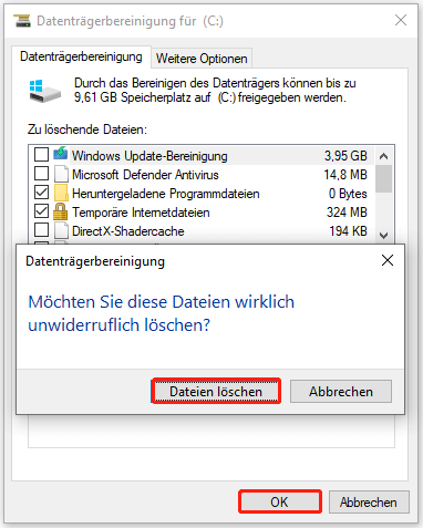 Dateien mit der Datenträgerbereinigung löschen