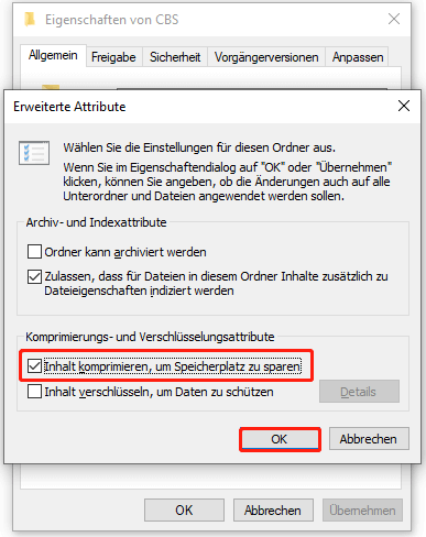 Inhalte komprimieren, um Speicherplatz zu sparen