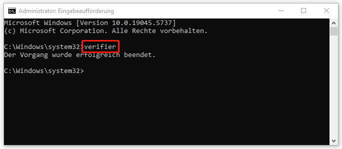 verifier im CMD-Fenster ausführen, um die Treiberüberprüfung zu öffnen
