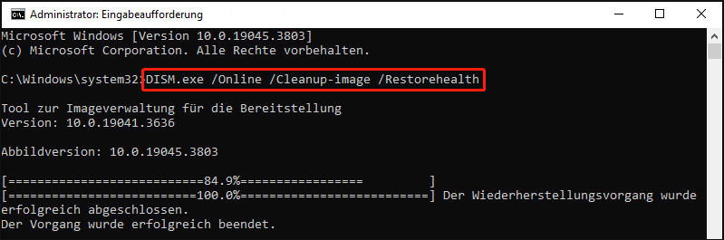 DISM-Tool zur Reparatur von Systemdateien in der Eingabeaufforderung ausführen