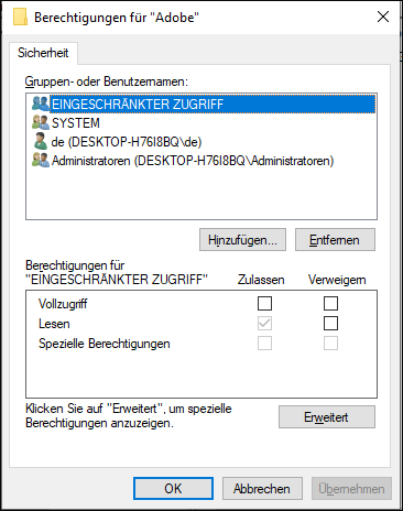 Alle Kästchen unter Verweigern deaktivieren