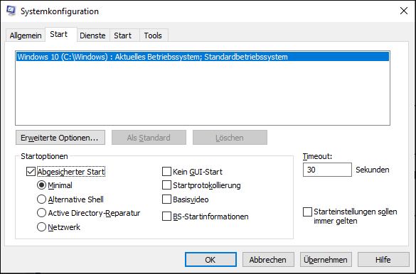Abgesicherten Modus aktivieren