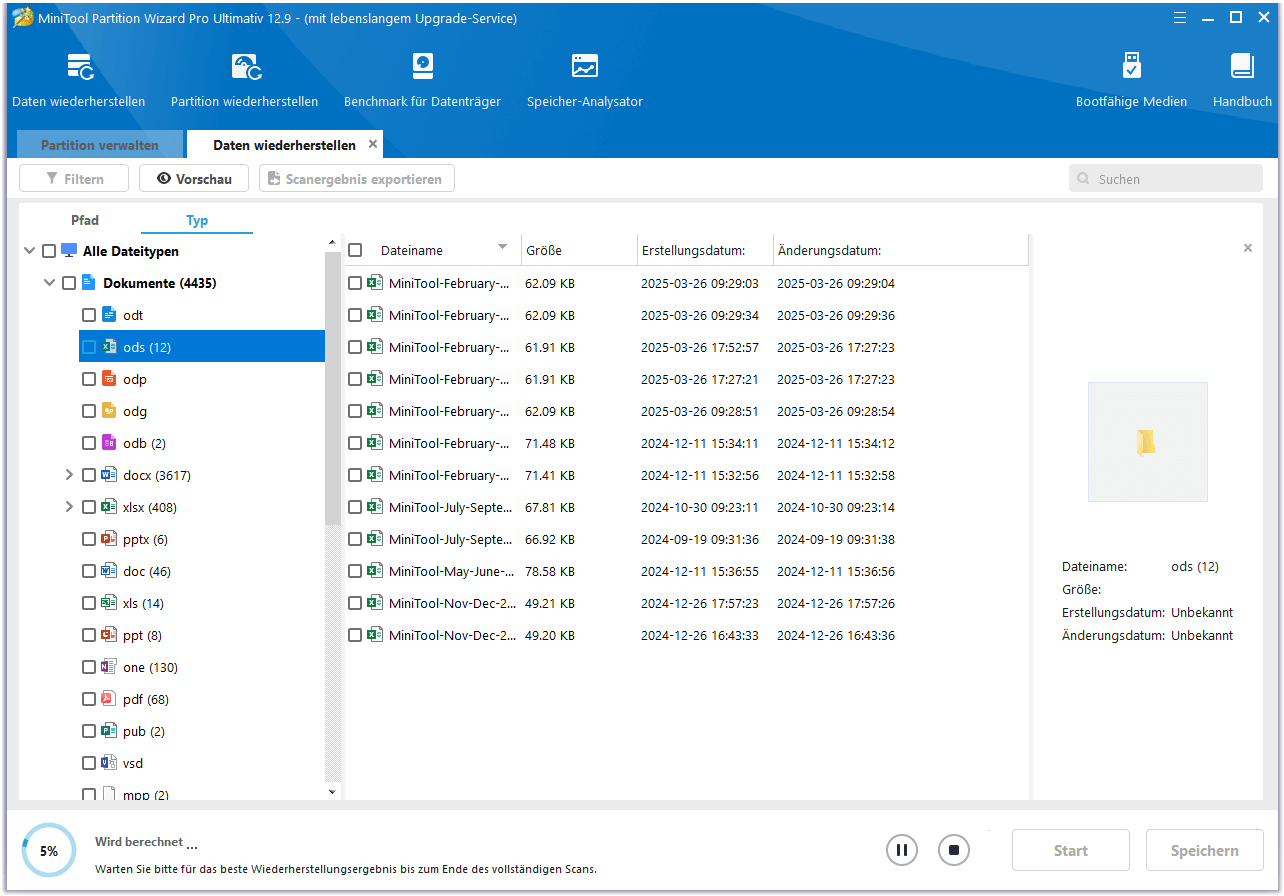 ODS-Datei in MiniTool Partition Wizard wiederherstellen