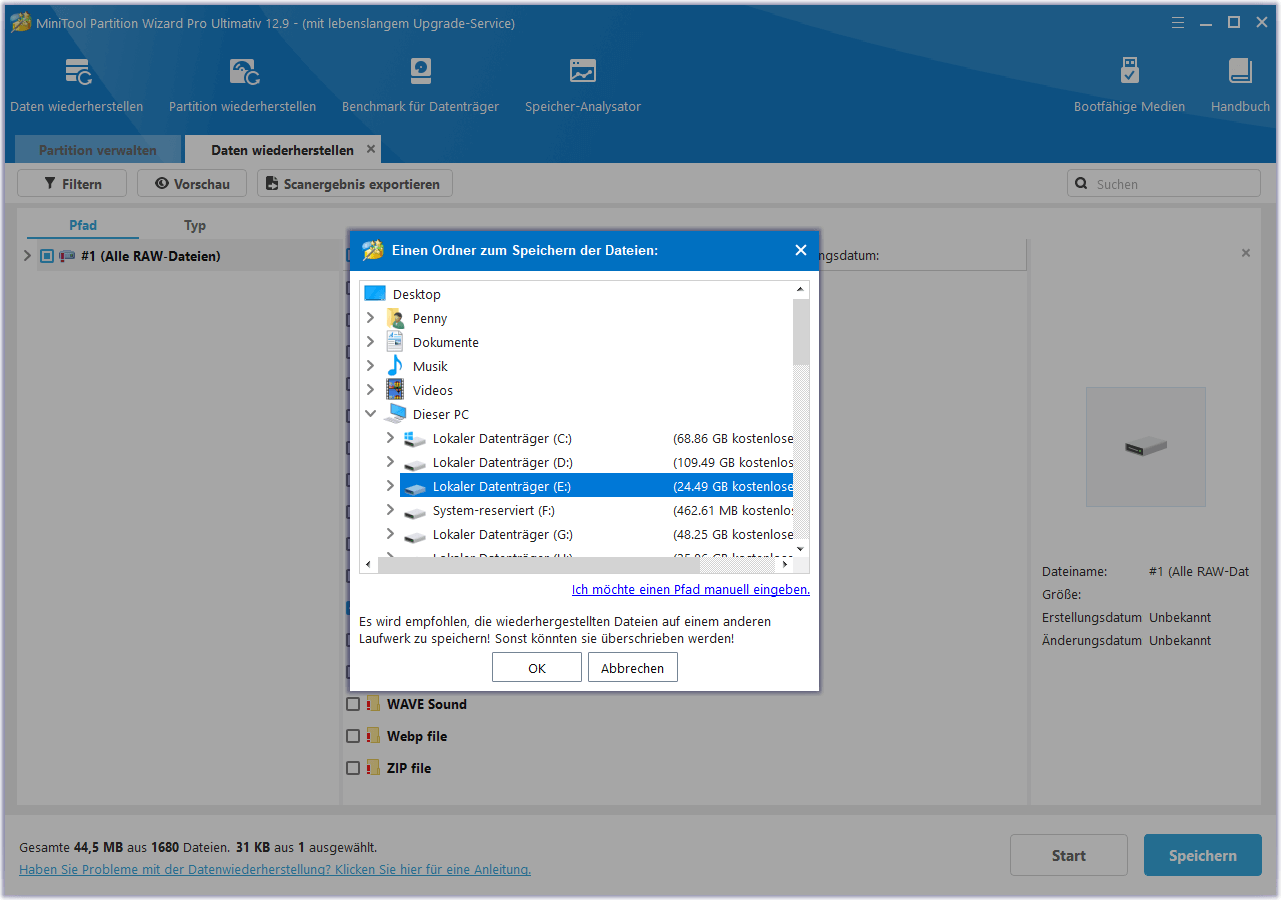 Klicken Sie auf Speichern in MiniTool Partition Wizard