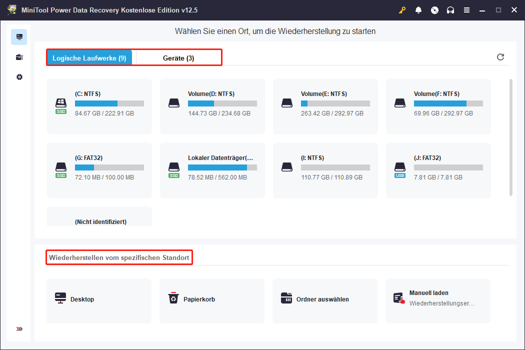 Wählen Sie einen Scanmodus, um Ihre gelöschten oder verlorenen HWP-Dateien in MiniTool Power Data Recovery zu finden.