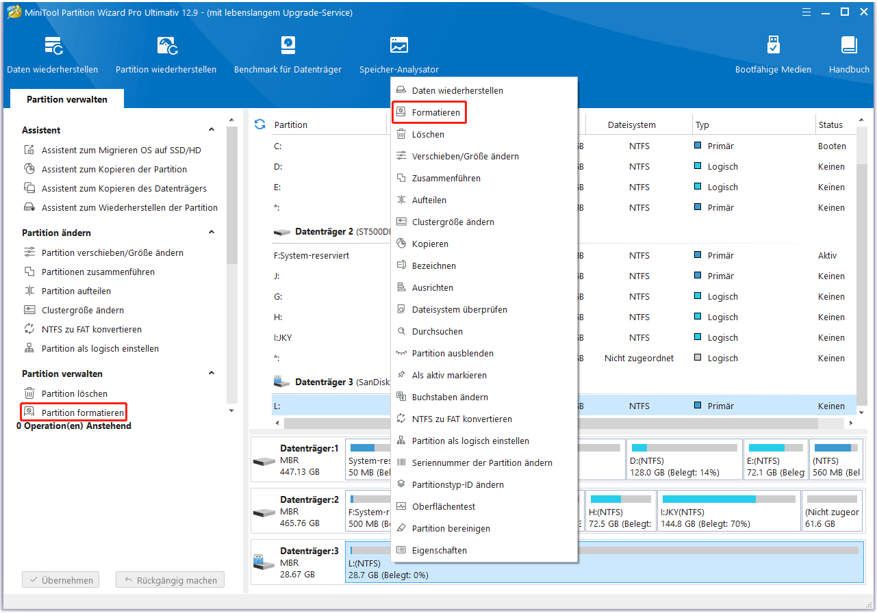 Alt=Insta360 Kamera SD-Karte mit MiniTool Partition Wizard formatieren