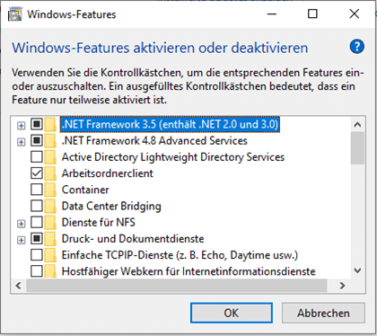 .NET Franework 3.5 (enthält .NET 2.0 und 3.0) und .NET Franework 4.8 Advanced Services aktivieren