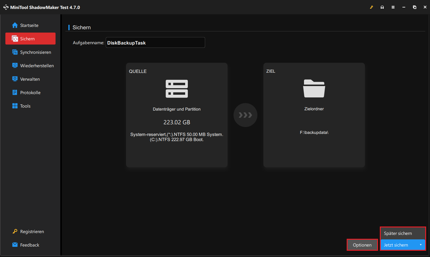 Erstellen Sie ein Systemabbild mit MiniTool ShadowMaker, indem Sie auf „Jetzt sichern“ klicken