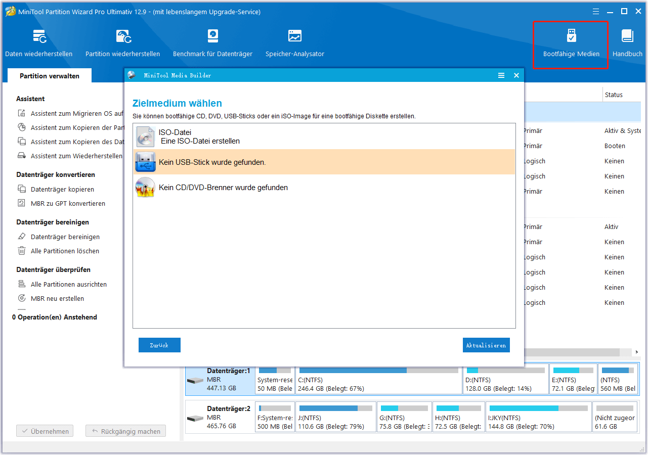 bootfähige USB-Medien mit MiniTool-Plugin erstellen