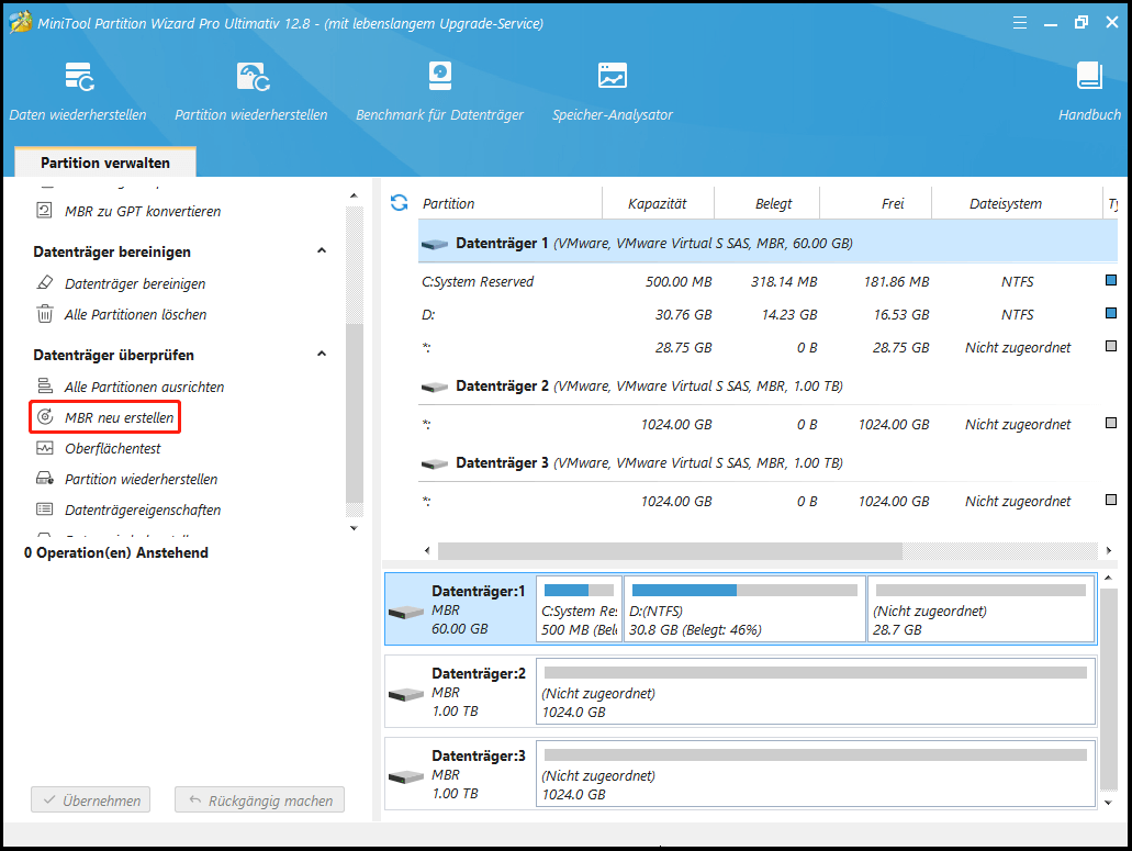 klicken Sie auf MBR neu erstellen in MiniTool Partition Wizard