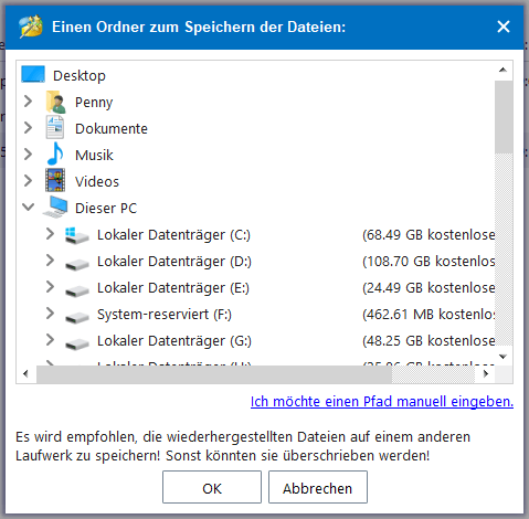 Alt=Wählen Sie einen Speicherort für die wiederhergestellte Datei in MiniTool