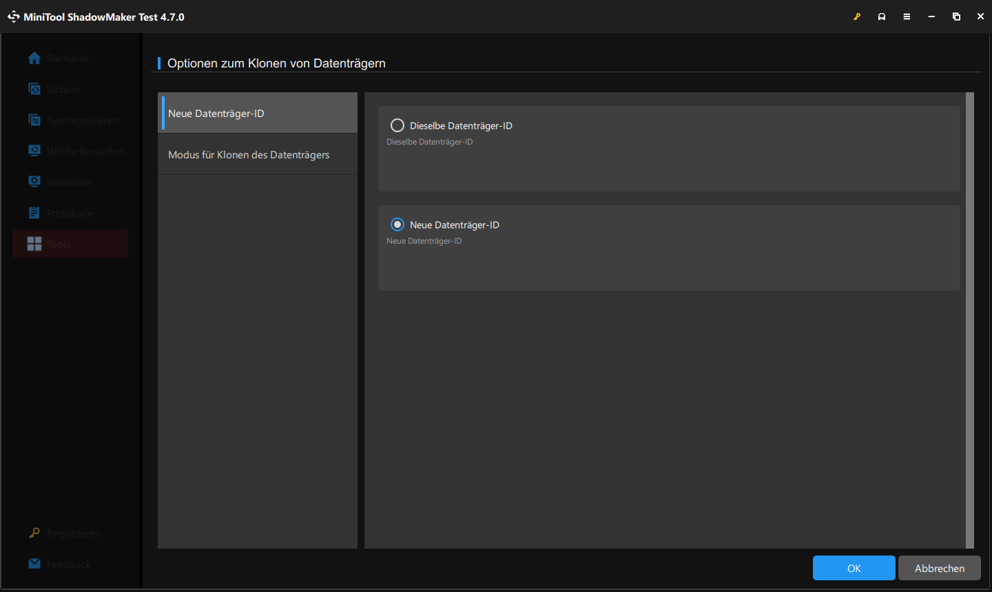 „Neue Datenträger-ID“ in MiniTool ShadowMaker auswählen