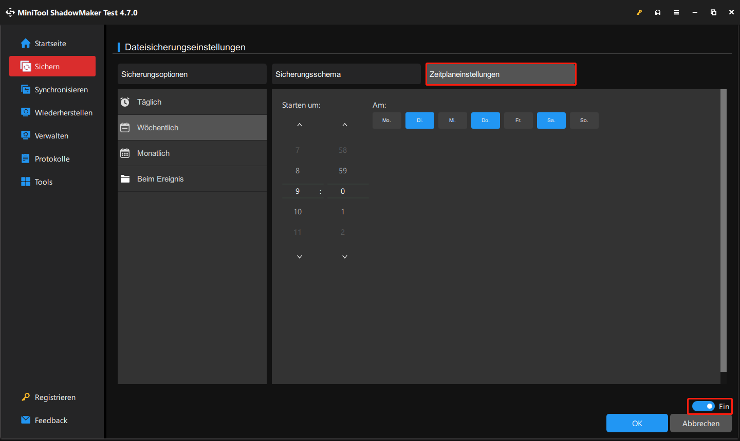 geplante Video-Backups in MiniTool ShadowMaker einrichten