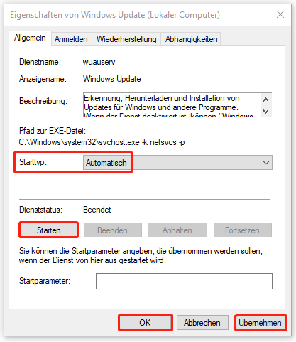 Windows Update-Dienst auf „Automatisch“ stellen