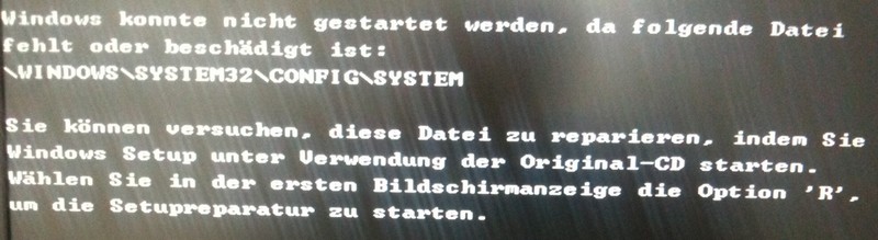 vollständige Fehlermeldung bei diesem Windows-Startfehler