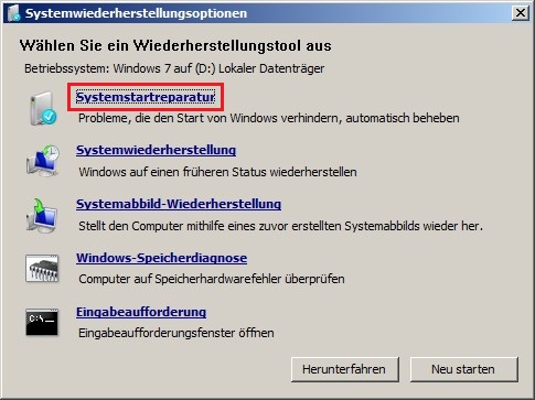 klicken Sie im Fenster „Systemwiederherstellungsoptionen“ auf „Systemstartreparatur“