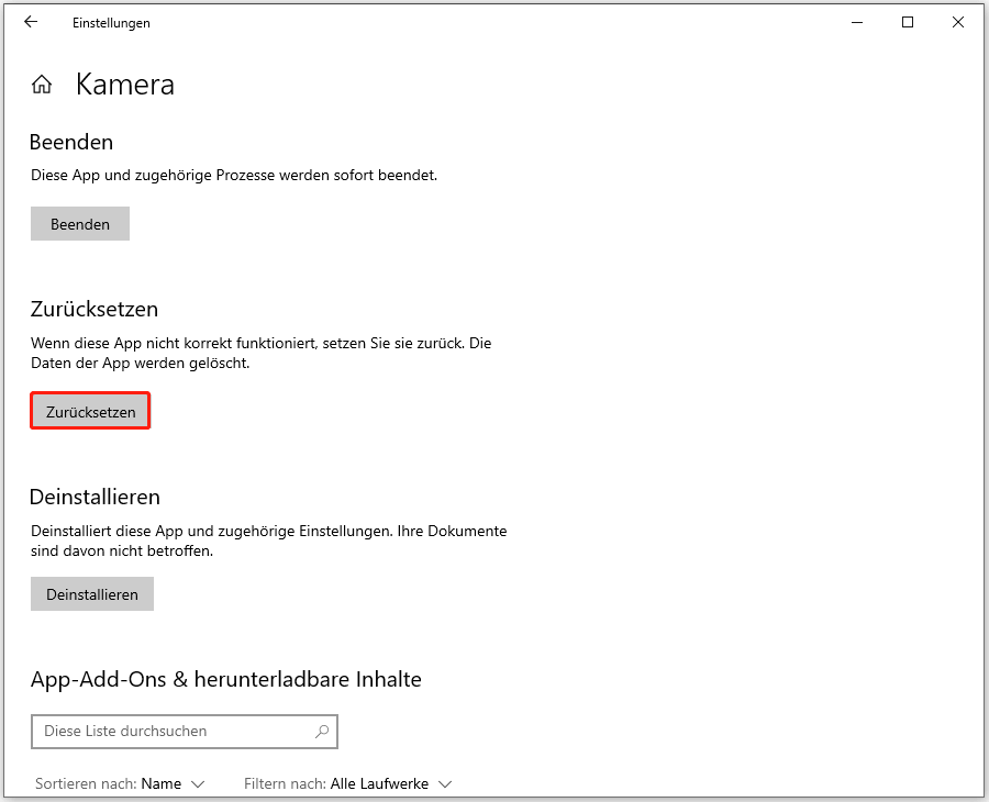 App in den Einstellungen zurücksetzen