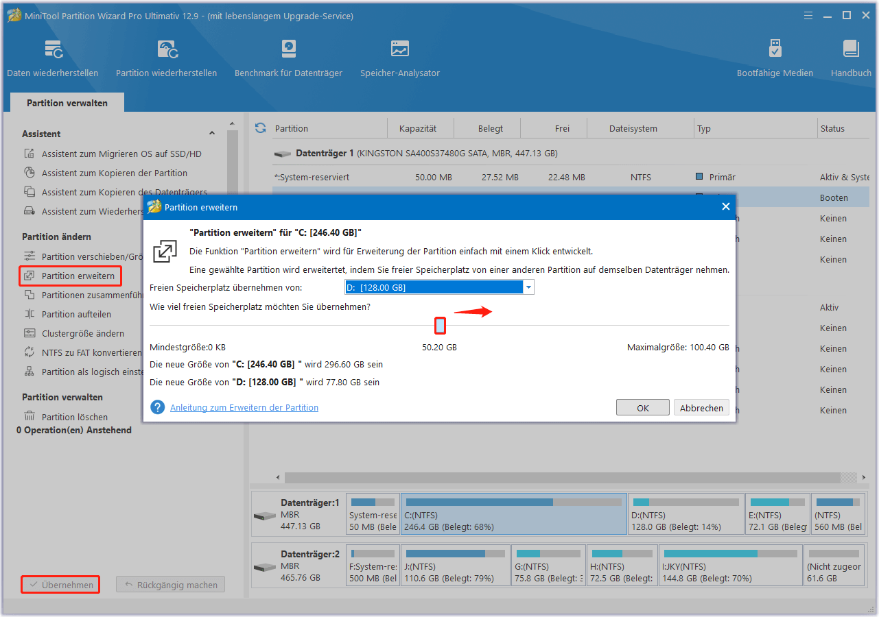Partition mit Partition Manager MiniTool Partition Wizard erweitern
