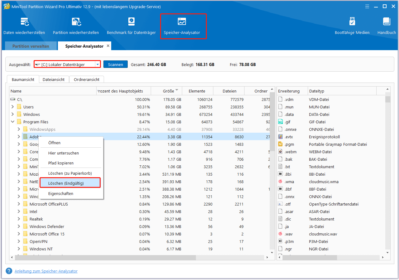 App-Dateien mit Partition Manager löschen
