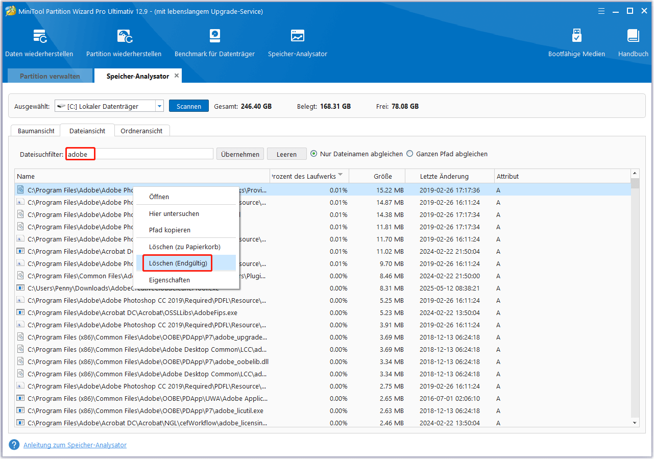 Dateien mit Partition Manager MiniTool Partition Wizard finden und löschen