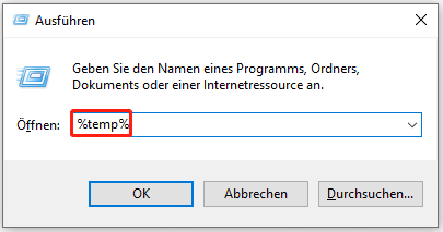 Öffnen Sie den Temp-Ordner über das Ausführen-Feld