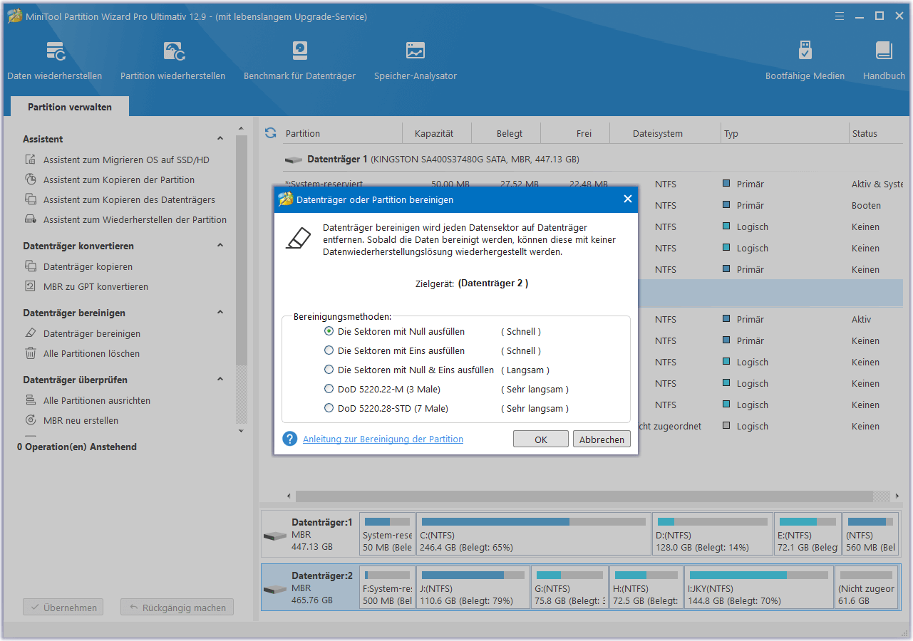 Löschmetoden in MiniTool Partition Wizard