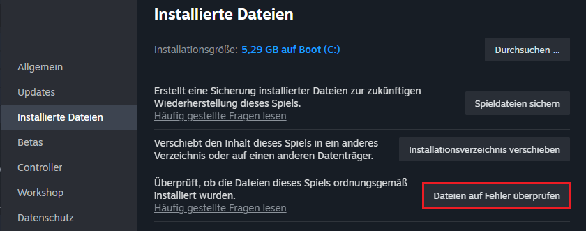 Integrität der Spieldateien überprüfen, indem Sie in Steam auf die Schaltfläche „Dateien auf Fehler überprüfen“ klicken