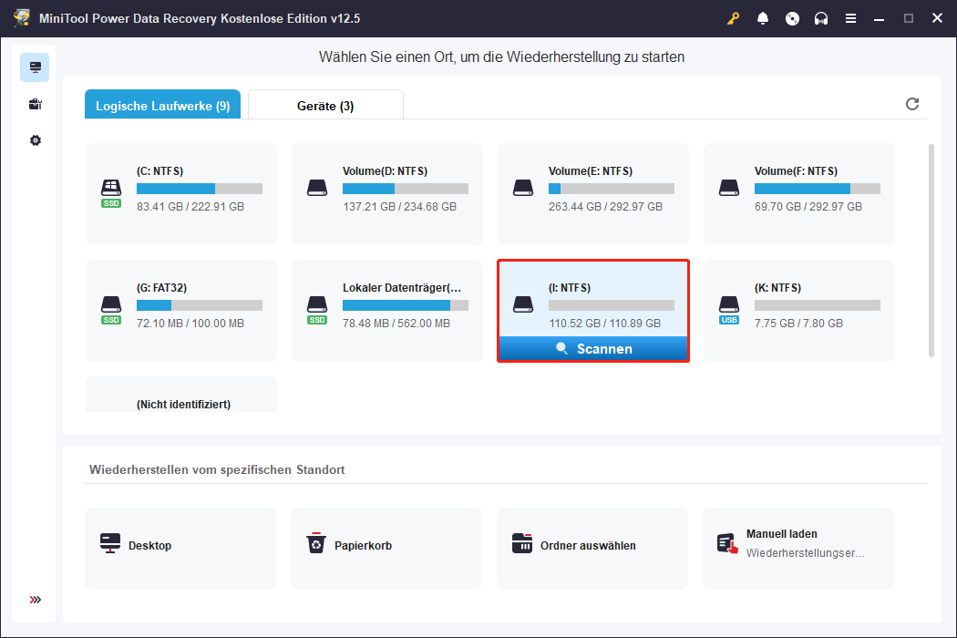 Klicken Sie auf die Schaltfläche Scannen, um Ihre M2T-Dateien mit MiniTool Power Data Recovery zu finden.