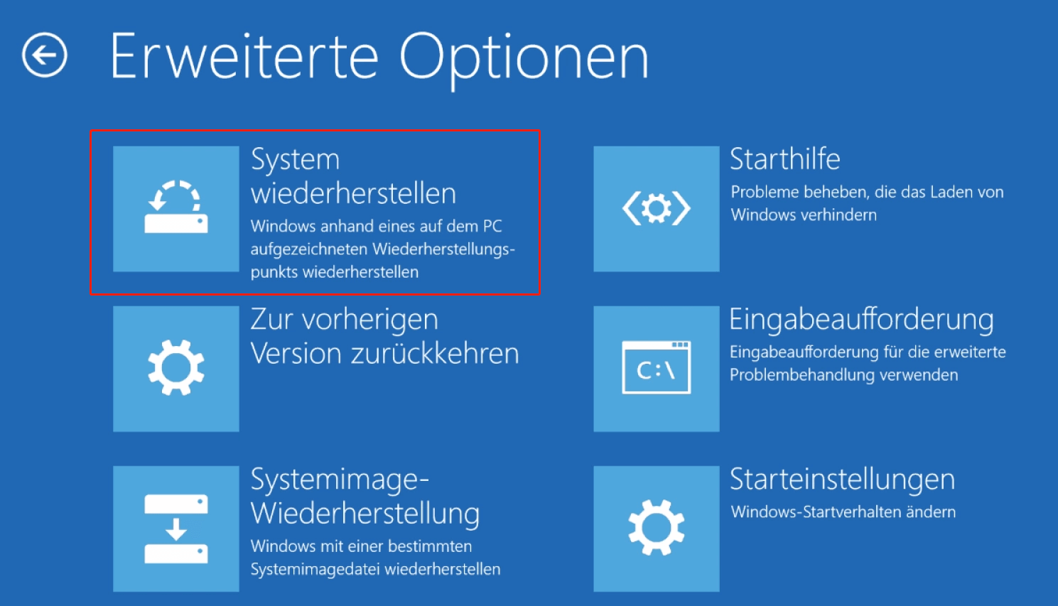 Systemwiederherstellung auswählen